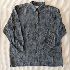 Vintage Koko Silk Gray Marble Patterned Button-Up Men's Shirt Lightweight Casual